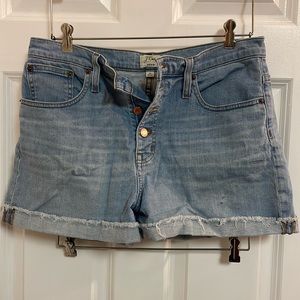 j.Crew light wash button fly jean shorts